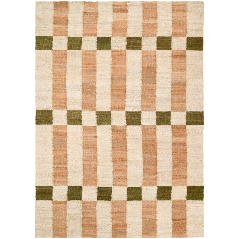 Checks Juteteppe Naturlig / Grønn, 180x270 cm