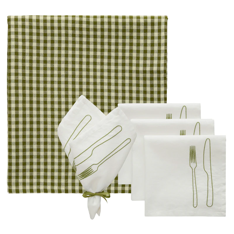 La Tavola / Oliva Tekstilsett 4 Servietter + Duk, Oliven / Grønn