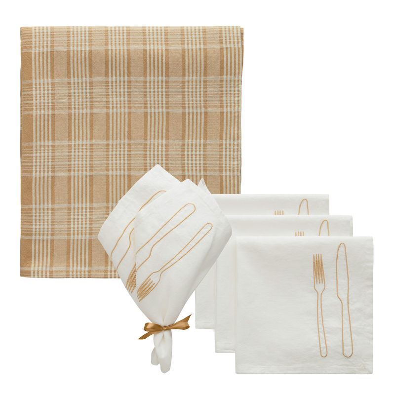 La Tavola / Rita Tekstilsett 4 Servietter + Duk, Hvit / Beige / Latte