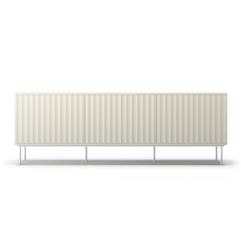 Wave Media Bench With 3 Doors, Cream