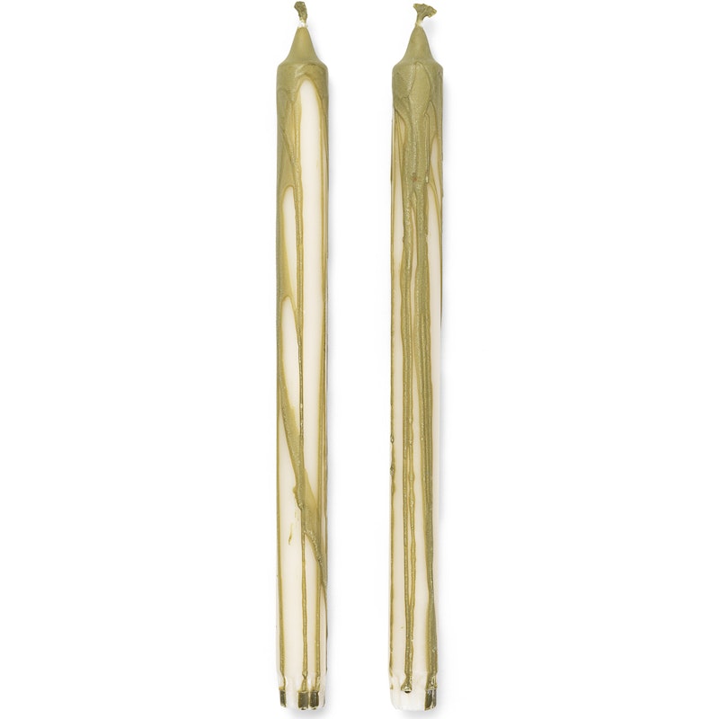 Dryp Stearinlys 30 cm 2-pk, Olivengrønn