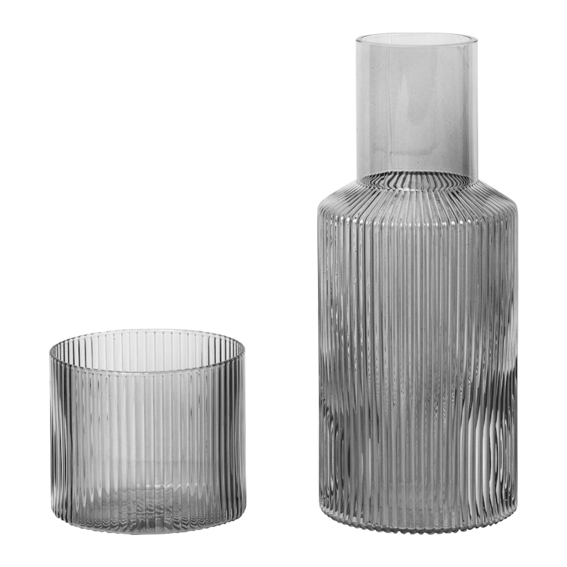 Ripple Small Carafe Set Karaffel med Drikkeglass, Smoked Grey