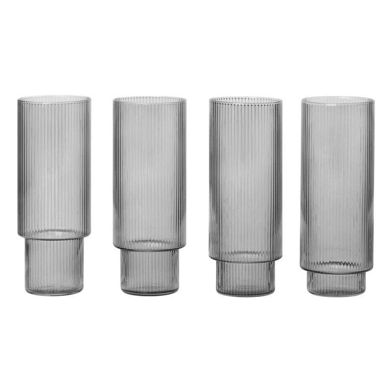 Ripple Longdrinkglass 4-pk, Smoked Gray