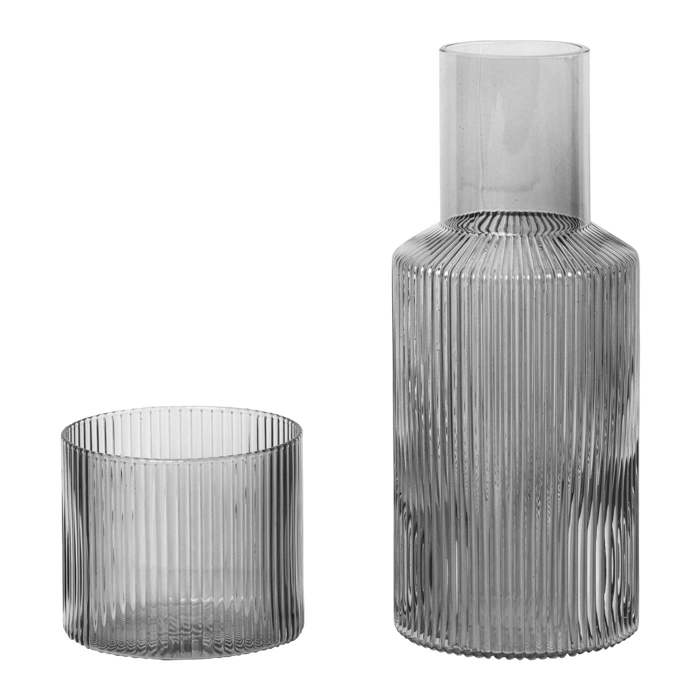Ripple Small Carafe Set Karaffel med Drikkeglass, Smoked Grey