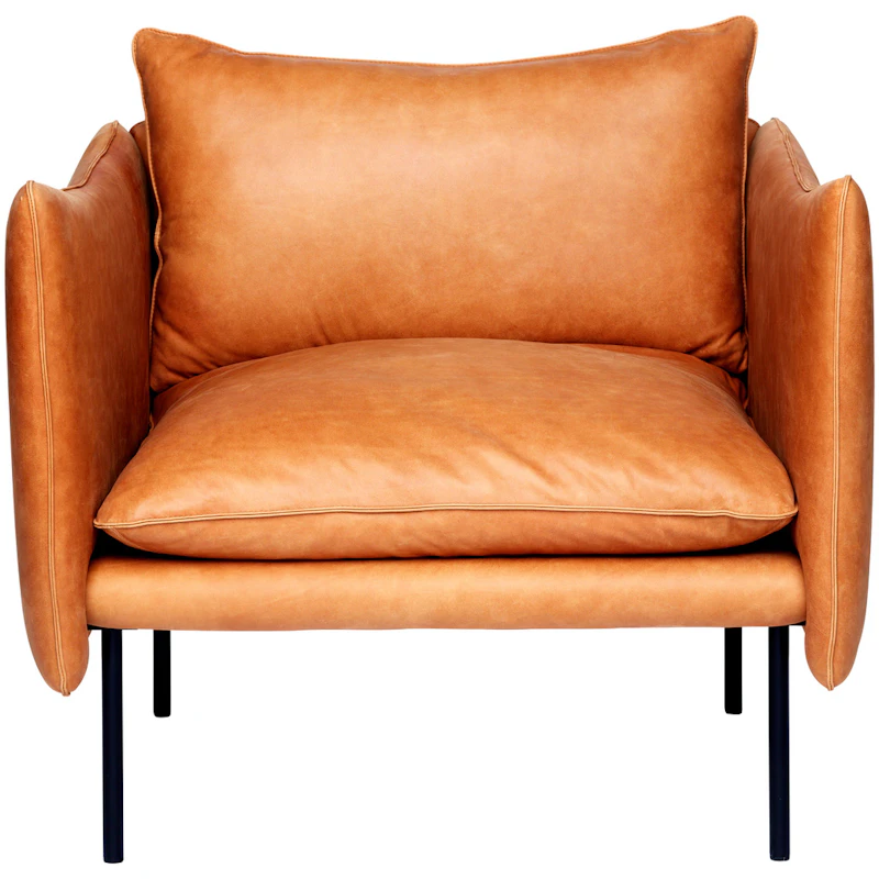 Tiki Lenestol L W:86 cm, Svarte Ben / Skinn Vintage Cognac