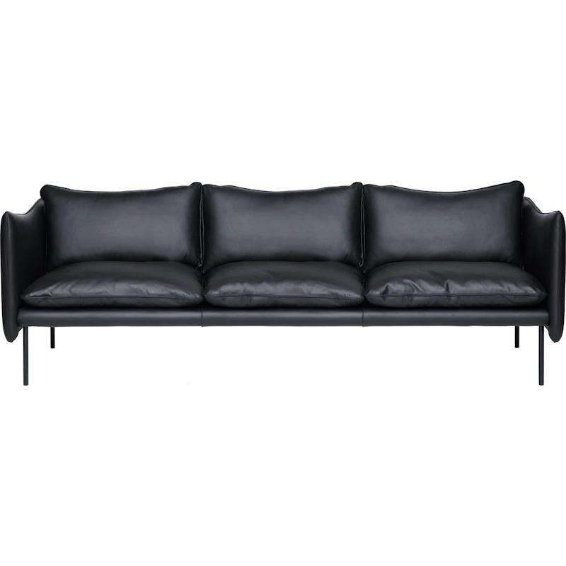 Tiki Sofa 3-seters, Svarte Ben / Skinn Elmosoft Svart