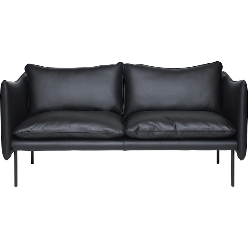 Tiki Sofa 2-seters, Svarte Ben / Skinn Elmosoft Svart