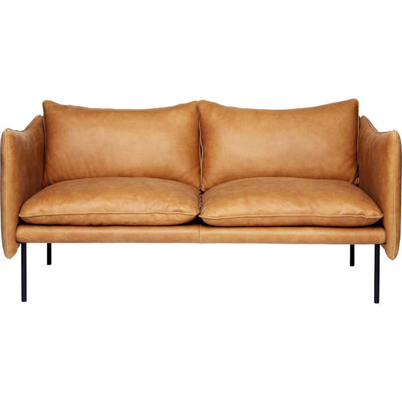 Tiki Sofa 2-seters, Svarte Ben / Skinn Vintage Cognac