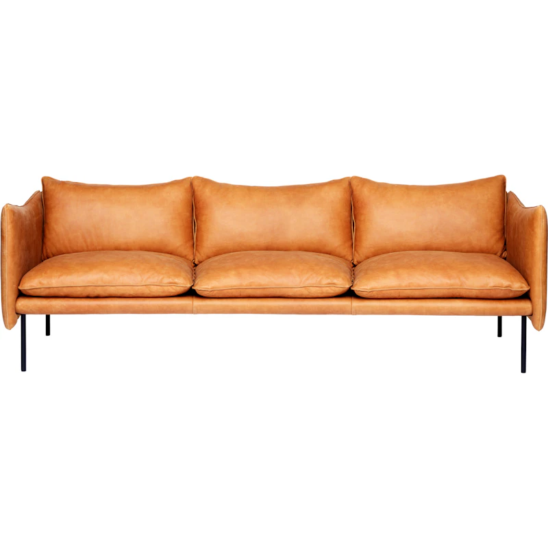 Tiki Sofa 3-seters, Svarte Ben / Skinn Vintage Cognac