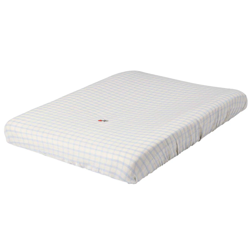 Gingham Sky Blue Muslin Stellemattetrekk, 50x70 cm