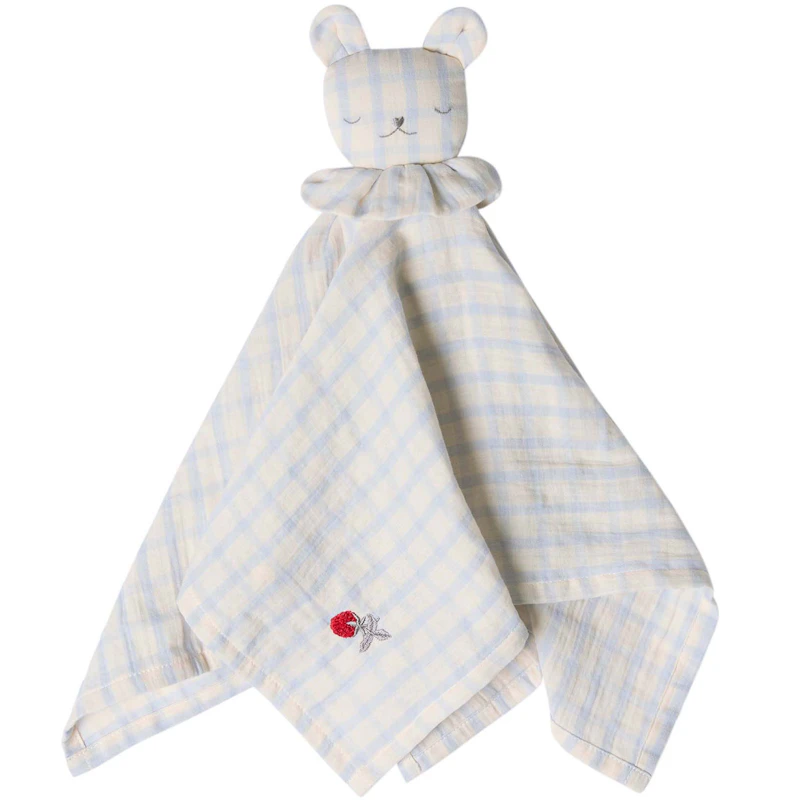 Gingham Sky Blue Muslin Koseteppe Bjørn