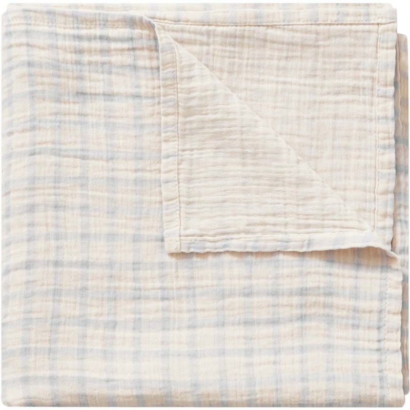 Gingham Sky Blue Muslin Svøpeteppe, 110x110 cm