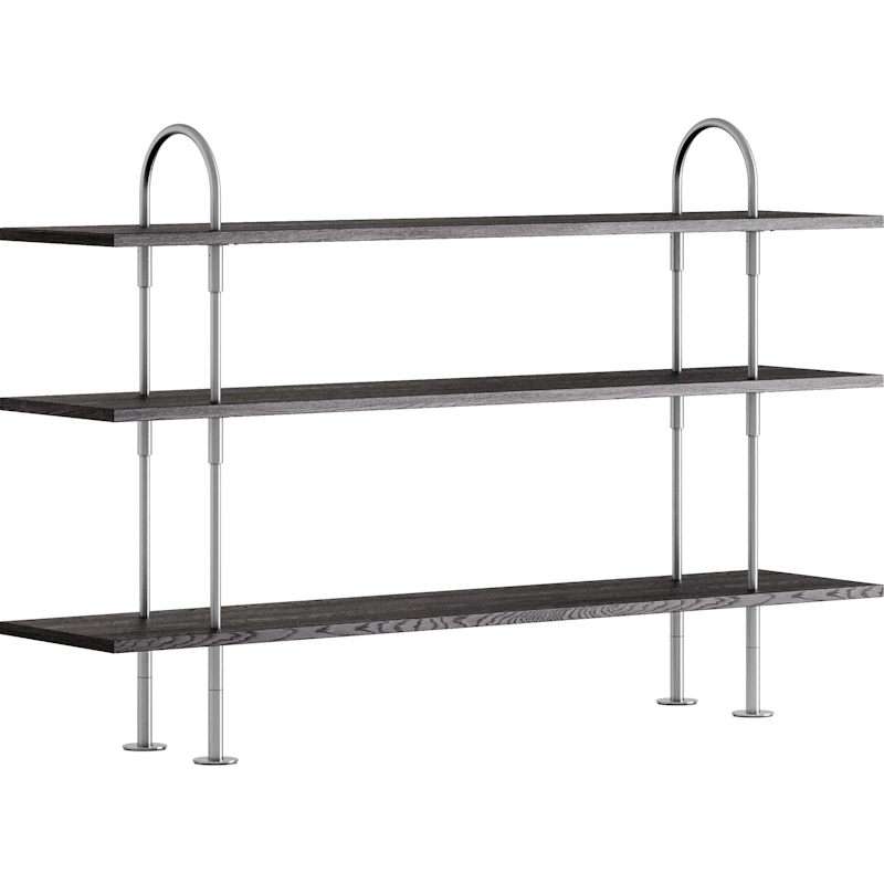 Keen Hyllesystem Med 3 Hyller 160 cm, Satengpolert Rustfritt stål / Svartbrun beiset Ask