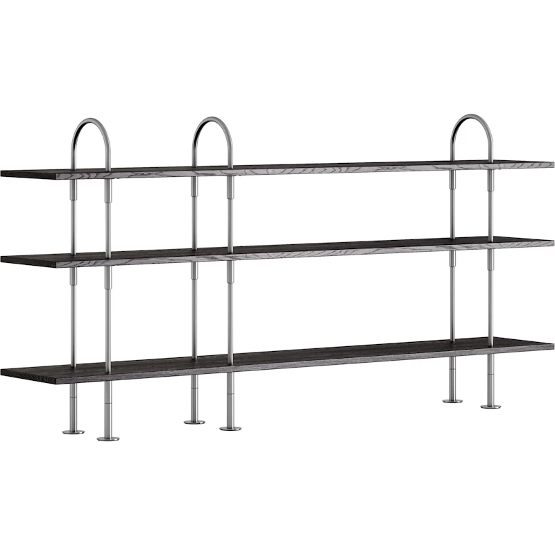Keen Hyllesystem Med 3 Hyller 208 cm, Satengpolert Rustfritt stål / Svartbrun beiset Ask