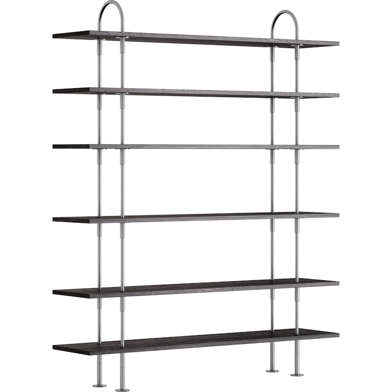 Keen Hyllesystem Med 6 Hyller 160 cm, Satengpolert Rustfritt stål / Svartbrun beiset Ask