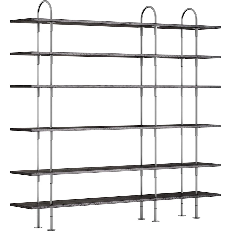 Keen Hyllesystem Med 6 Hyller 208 cm, Satengpolert Rustfritt stål / Svartbrun beiset Ask