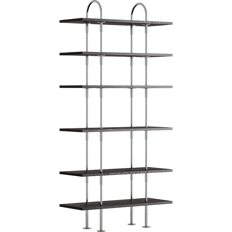 Keen Hyllesystem Med 6 Hyller 96 cm, Satengpolert Rustfritt stål / Svartbrun beiset Ask