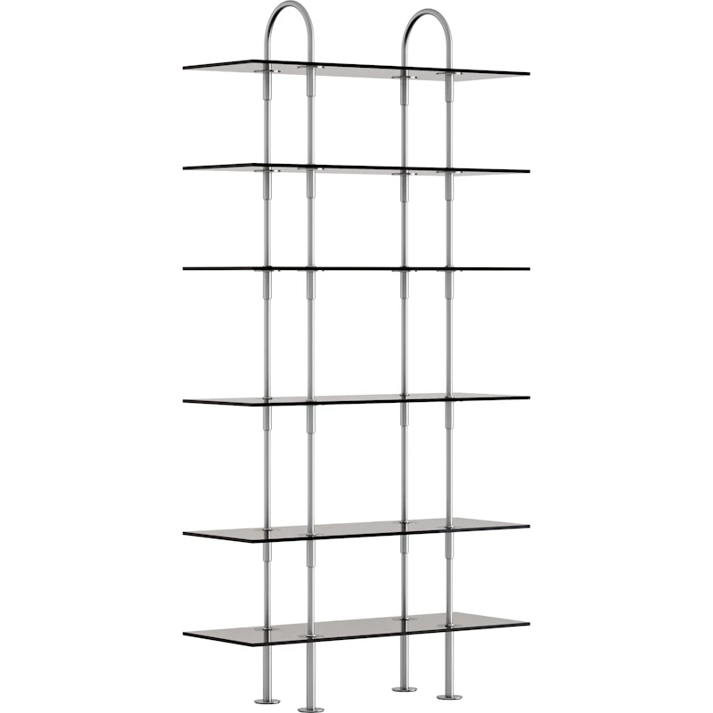 Keen Hyllesystem Med 6 Hyller 96 cm, Satengpolert Rustfritt stål / Tonet Glass