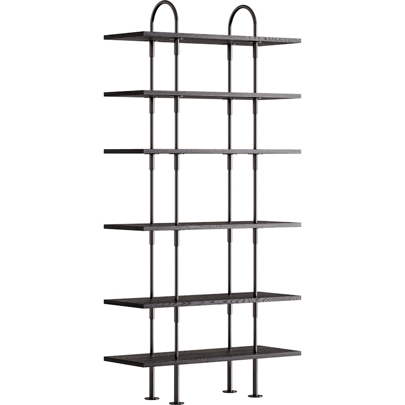 Keen Hyllesystem Med 6 Hyller 96 cm, Sort Messing / Svartbrun beiset Ask