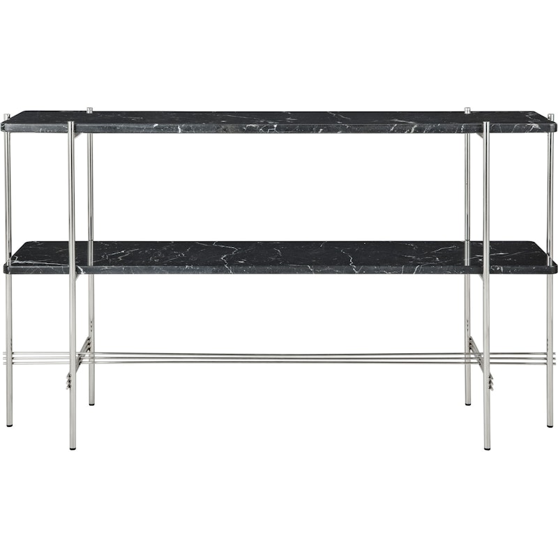 TS Console Sidebord 120x30x72 cm, Polert Stål / Svart Marquinamarmor