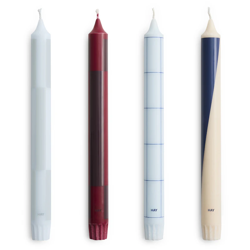 Pattern Stearinlys 4-pk, Blå / Bordeaux