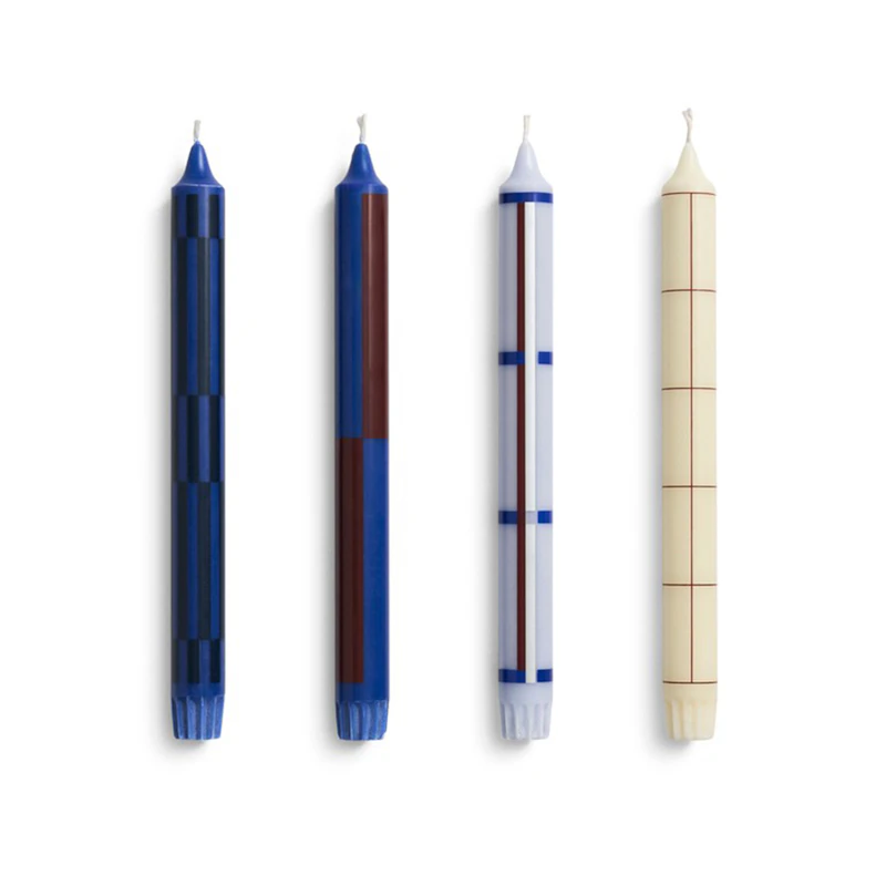 Pattern Stearinlys 4-pk, Blå / Sølv