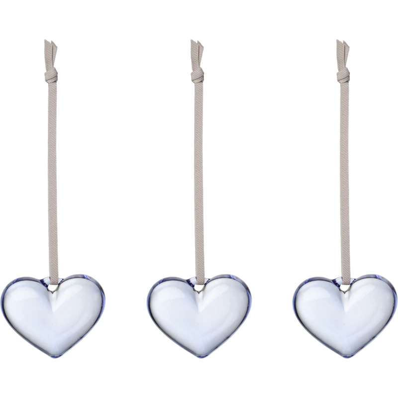 Glasshjerte 50 mm 3-pk, Clear Blue