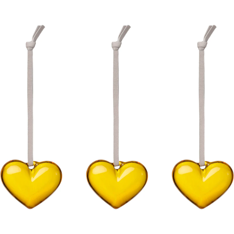 Glasshjerte 50 mm 3-pk, Gul