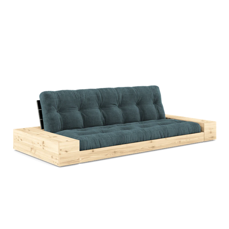 Base Sovesofa Med Sideboks og 5-lags Madrass Svart Natt/Lyseblå