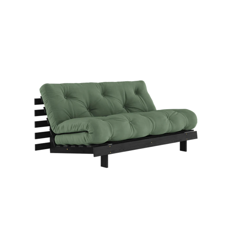 Roots Sovesofa Med Roots Madrass 160x200 Olivengrønn/Svart Lakkert
