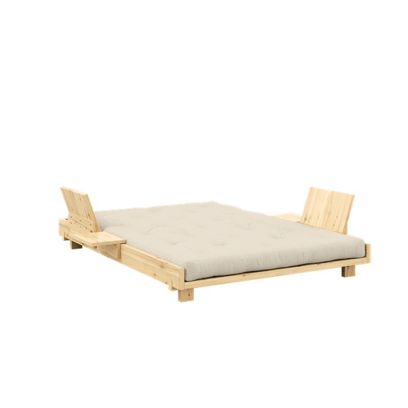 Social Sovesofa Med 2 Ryggstøtter Sidebord og Madrass 140x200 Beige/Raw