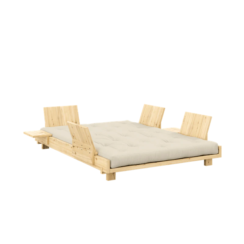 Social Sovesofa Med 4 Ryggstøtter Sidebord og Madrass 140x200 Beige/Raw
