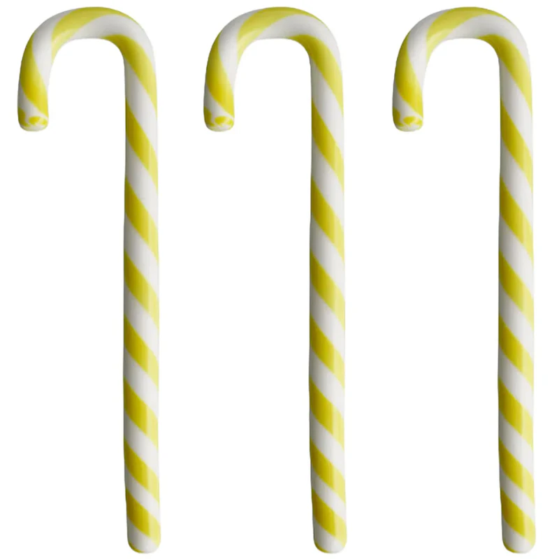 Polka Stick Julepynt 17 cm 3-pk, Hvit/Gul