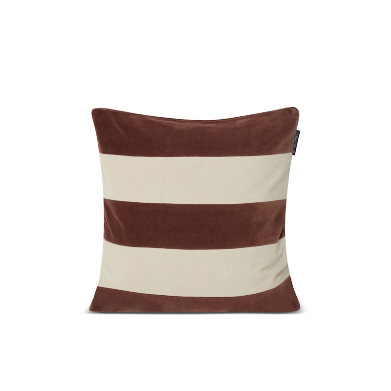 Block Striped Organic Cotton Velvet Putevar 50x50 cm, Brun/Lys Beige