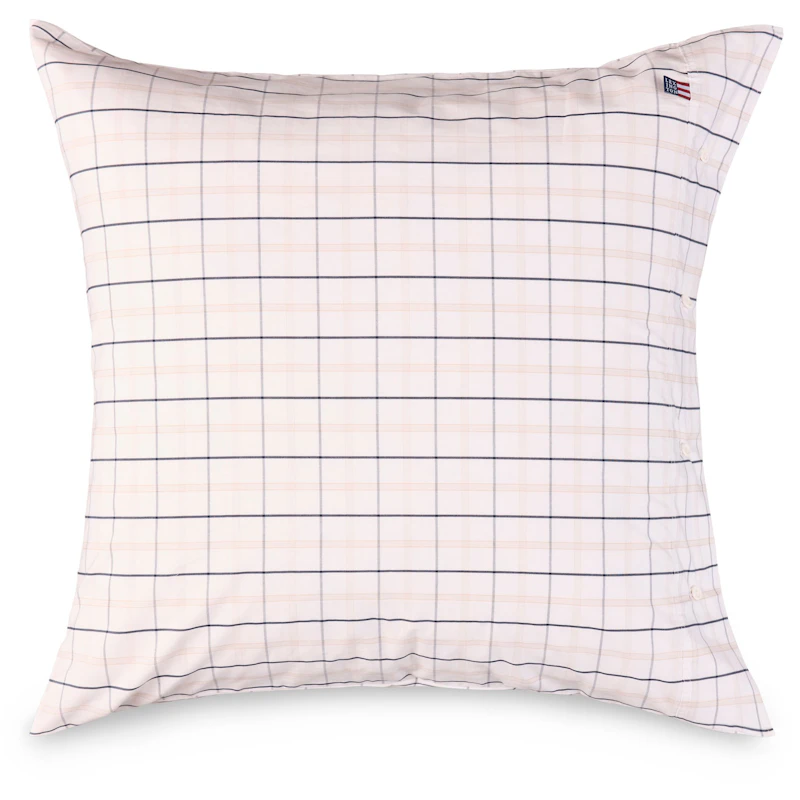 Checked Cotton Poplin Putevar Hvit / Beige / Marineblå, 65x65 cm
