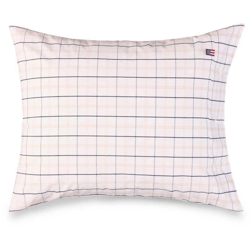 Checked Cotton Poplin Putevar Hvit / Beige / Marineblå, 50x90 cm