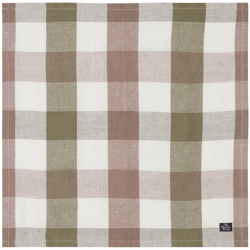 Checked Linen/Cotton Serviett 50x50 cm, Brun/Oliven