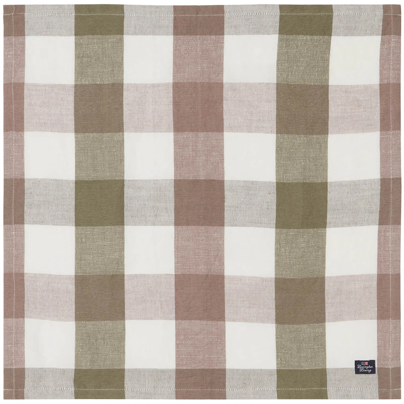 Checked Linen/Cotton Serviett 50x50 cm, Brun/Oliven