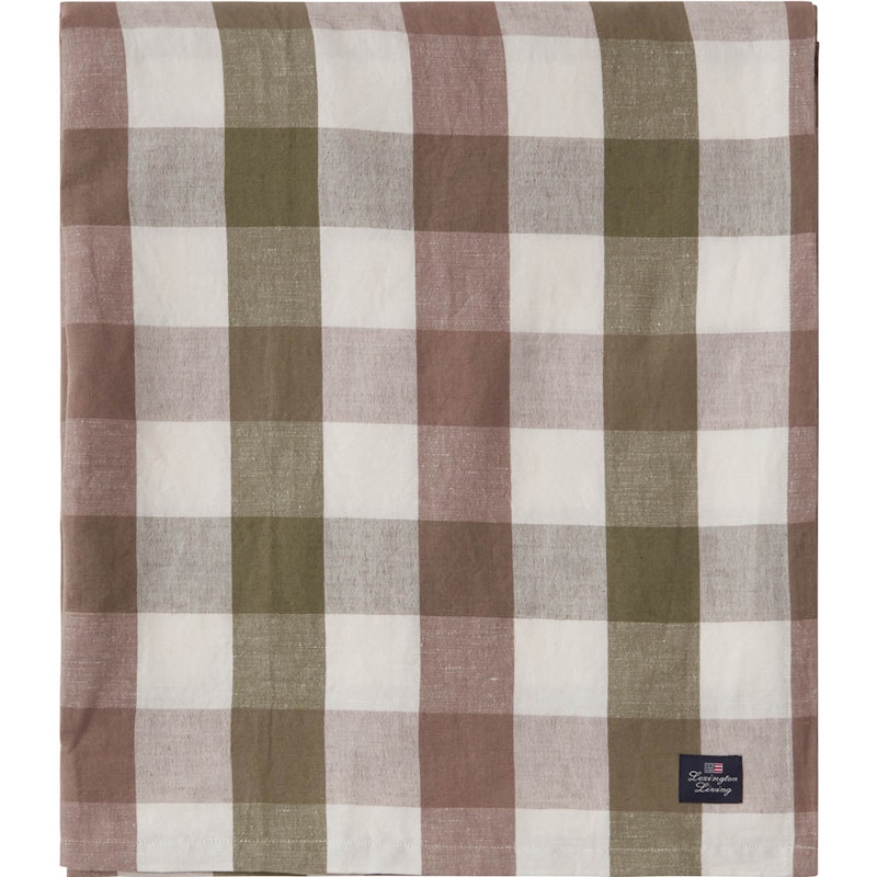 Checked Linen/Cotton Duk 150x250 cm, Brun/Oliven