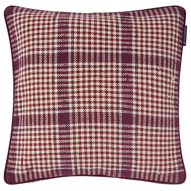 Checked Putetrekk 50x50 cm, Fiken / Vinrød / Lys Beige