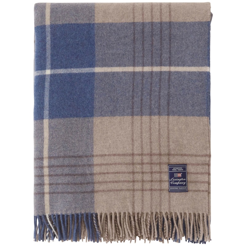 Checked Recycled Wool Pledd, 130x170 cm Denim Blue/Beige