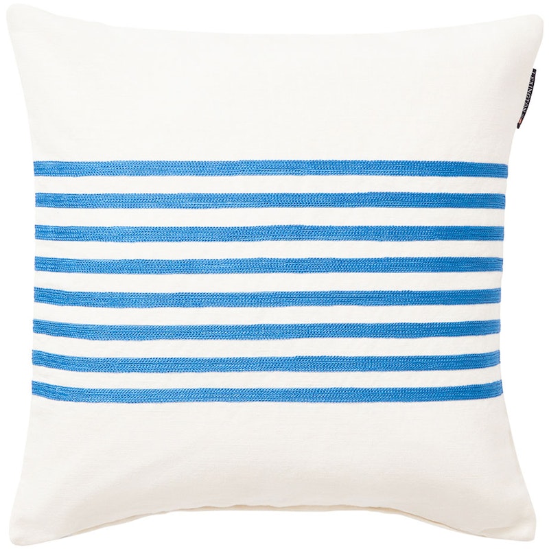 Embroidery Striped Linen/Cotton Putetrekk 50x50 cm, Blå/Off-white