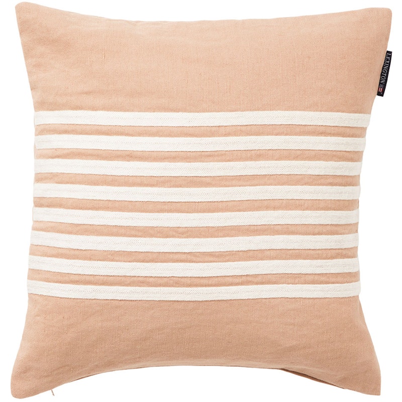 Embroidery Striped Linen/Cotton Putetrekk 50x50 cm, Beige/Off-white