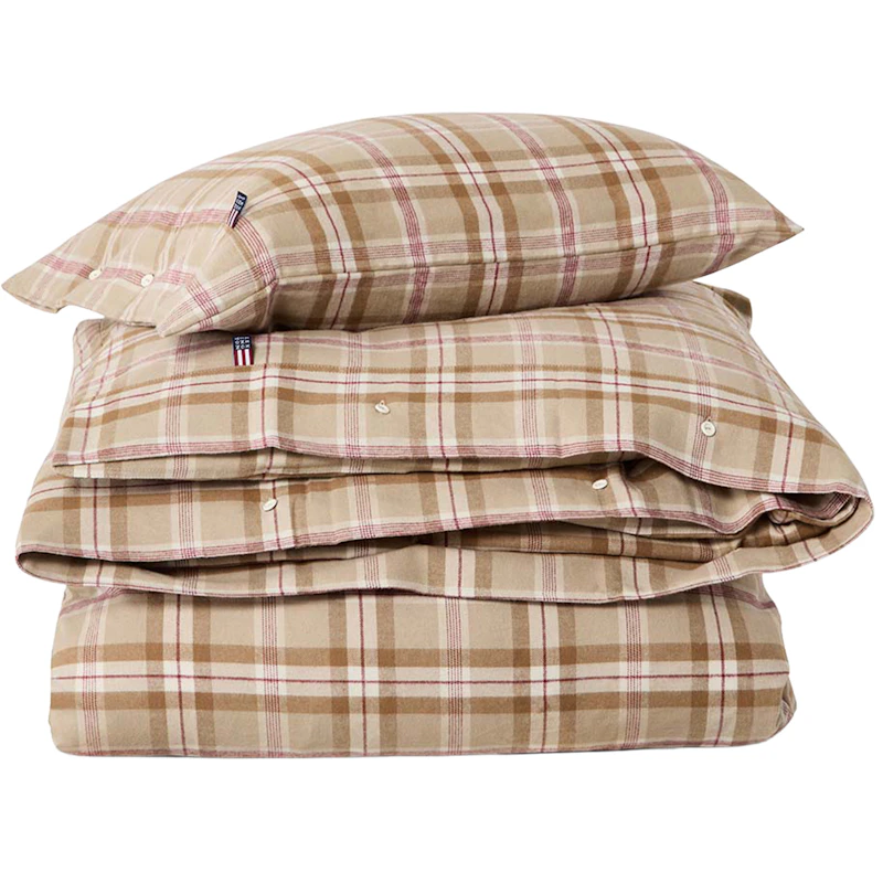 Checked Sengesett 210x150 + 50x60 cm, Fudge / Beige / Fiken