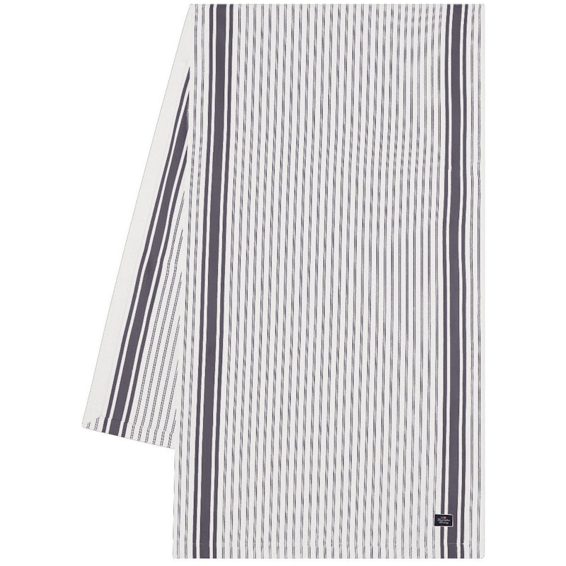 Icons Striped Organic Cotton Oxford Bordløper 50x250 cm, Hvit / Dress Blue