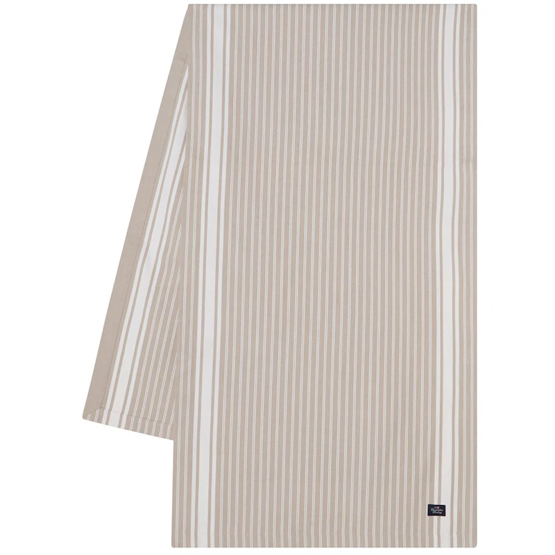 Icons Striped Organic Cotton Oxford Bordløper 50x150 cm, Beige / Hvit