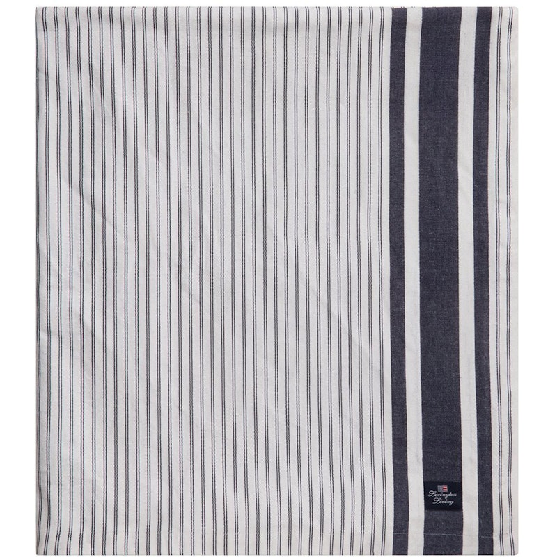 Icons Striped Organic Cotton Oxford Duk 150x350 cm, Hvit / Dress Blue