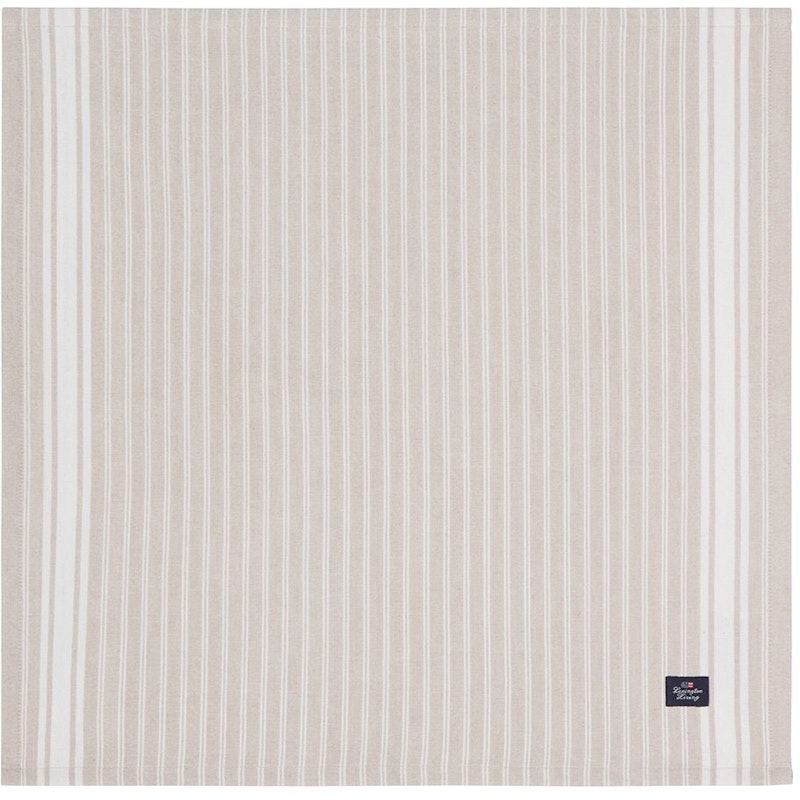 Icons Striped Organic Cotton Oxford Serviett, Beige / Hvit