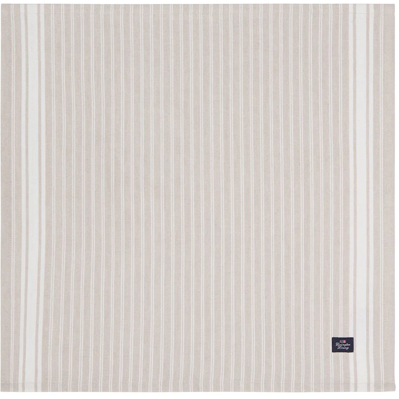 Icons Striped Organic Cotton Oxford Serviett, Beige / Hvit