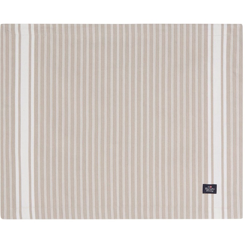 Icons Striped Organic Cotton Oxford Spisebrikke, Beige / Hvit